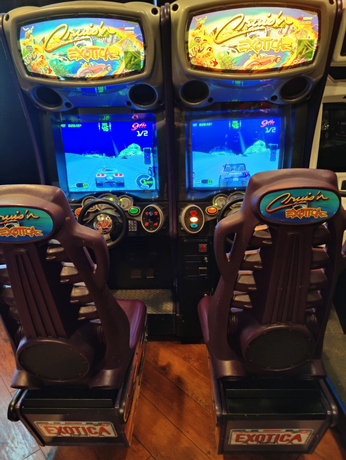 2 Midway Cruis’n Exotica Sit-Down Racing Arcade Cabinet w/ Seats & Wheels