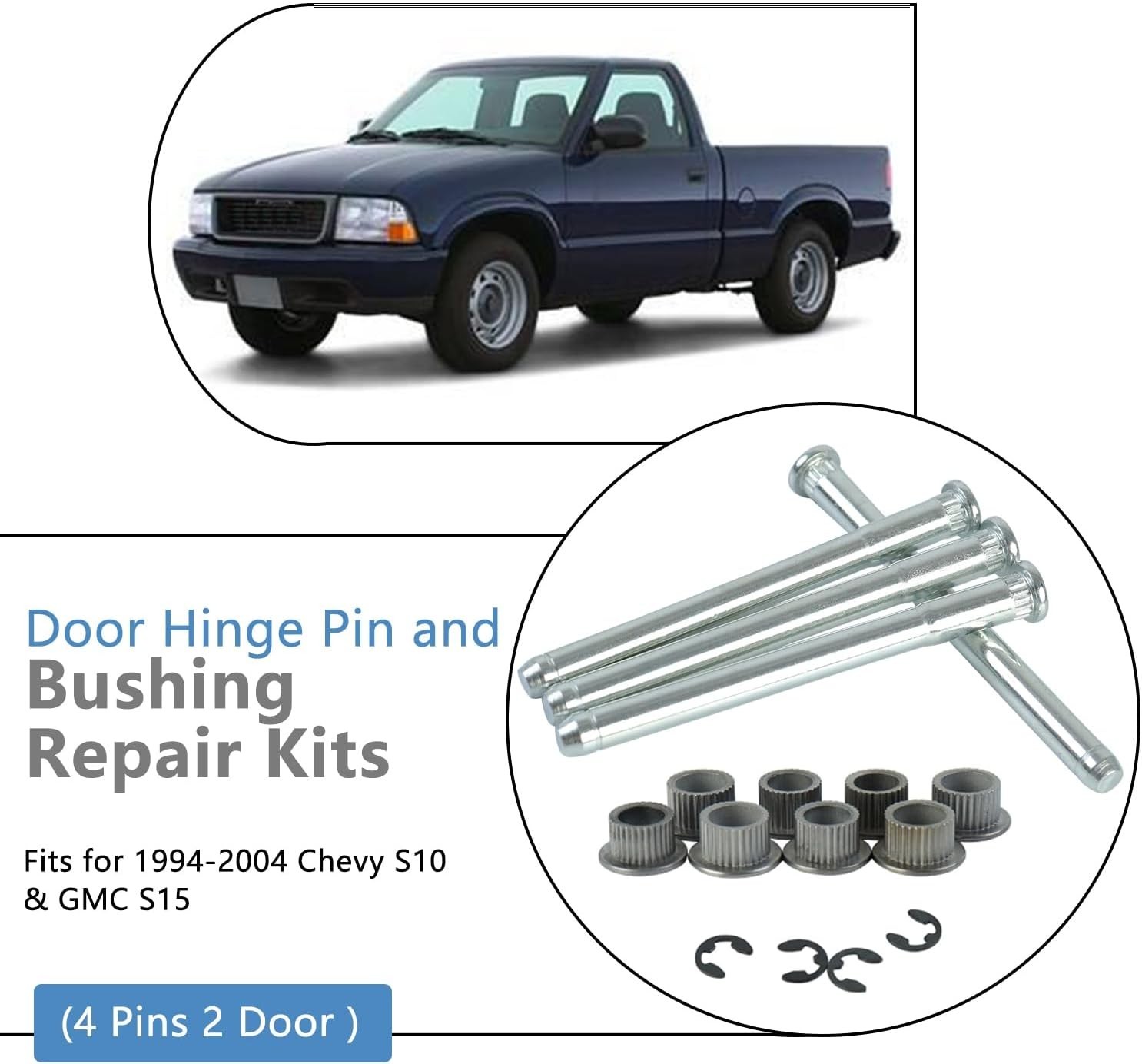 Door Hinge Pin & Bushing Kit for Chevy S10, GMC Blazer, Oldsmobile – 4 Pins, 2 D
