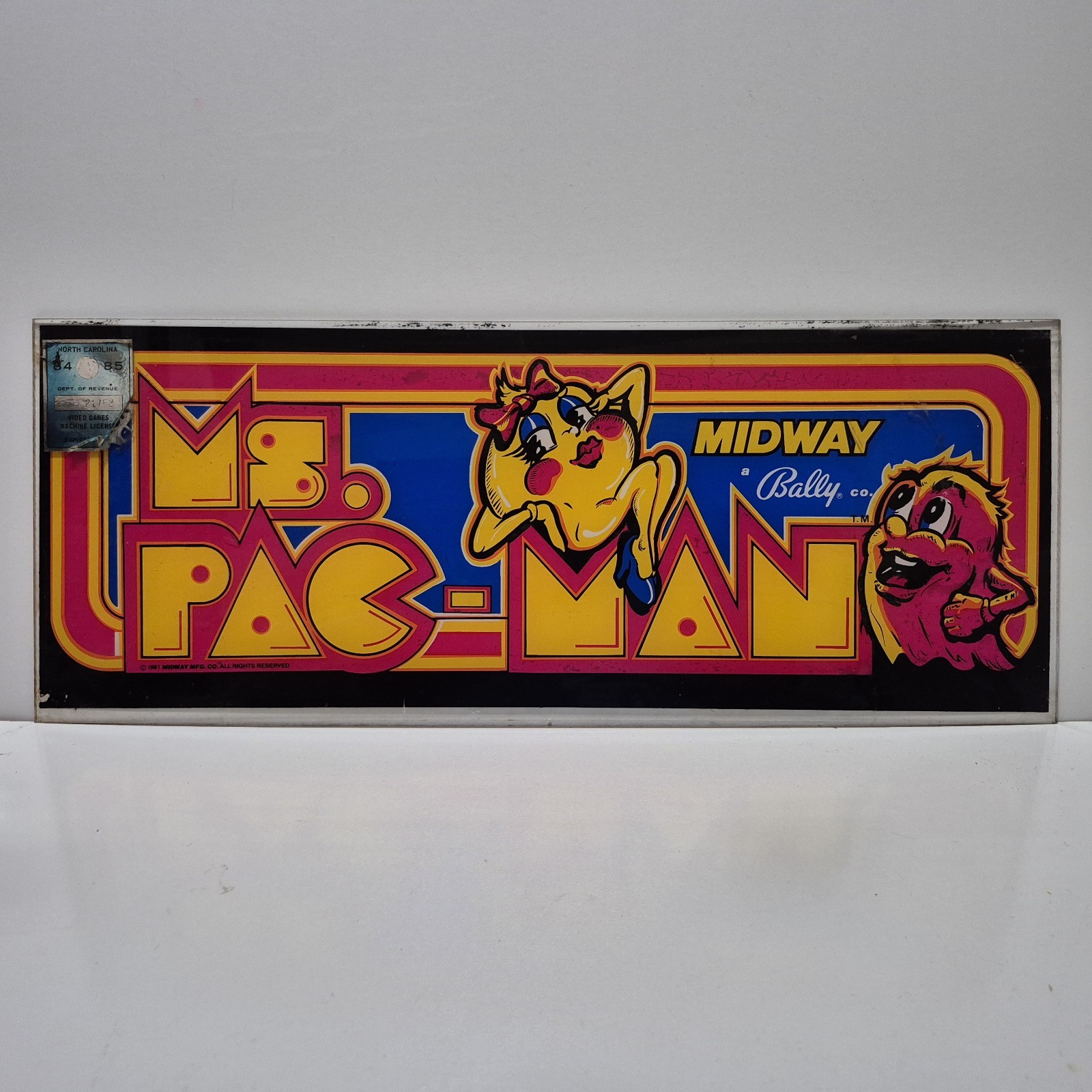 Vintage Ms. Pac-Man Video Game Arcade Sign Marquee Cabinet 1981 Midway Bally