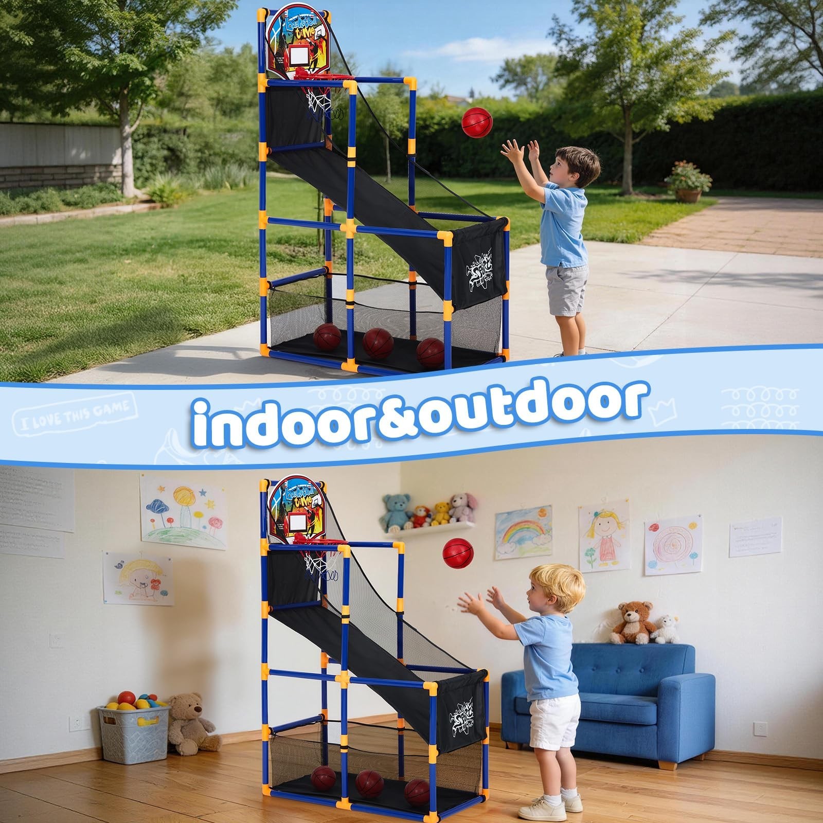 Basketball Arcade Game Set with 4 Balls – Indoor & Outdoor Basketball Hoop