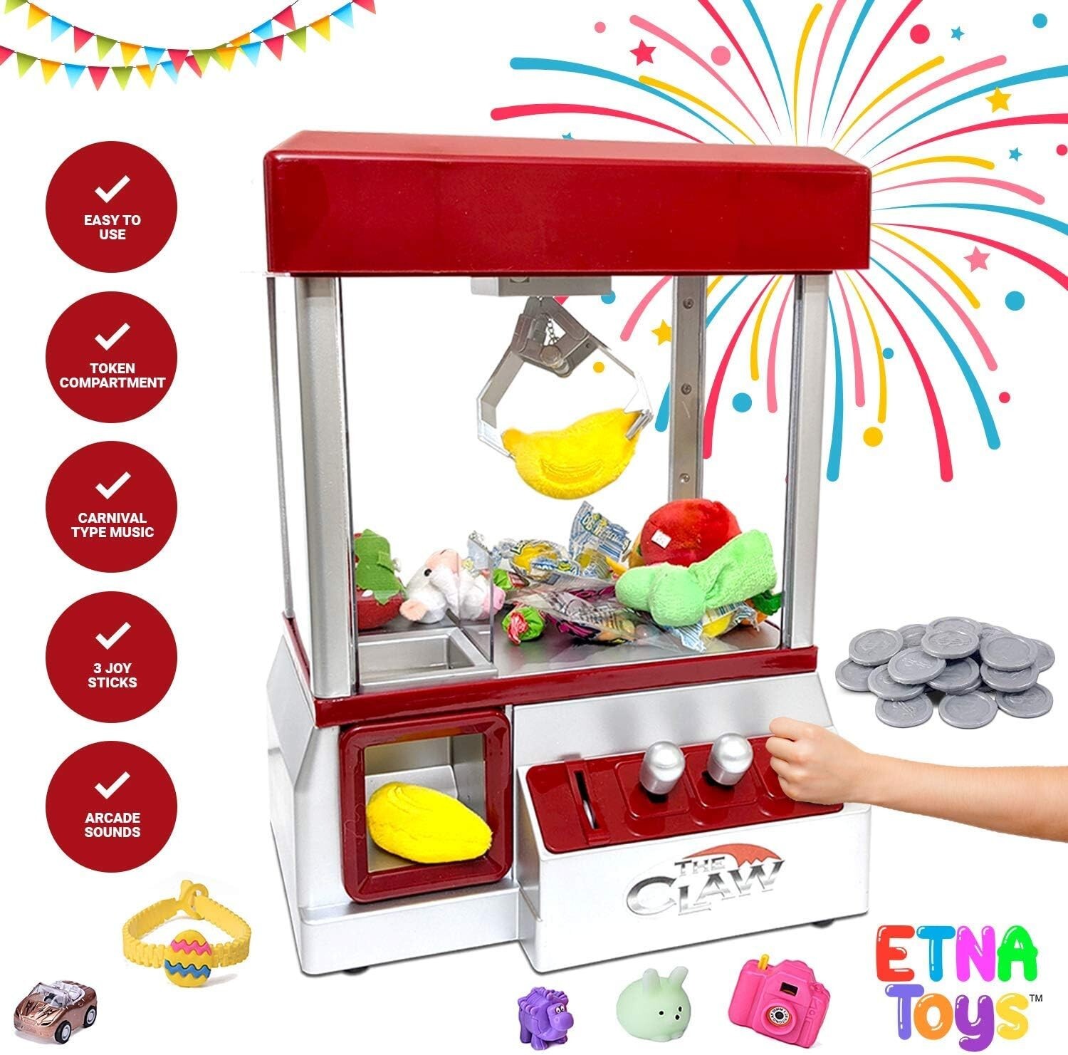 Etna Arcade Claw Machine – Endless Fun, Music, Perfect for Parties – 8×7.7×4