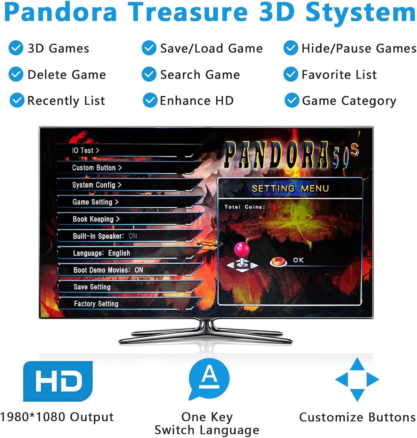 32000 Games in 1] 78S Pandora Box Arcade Game Console for PC & Projector & TV…