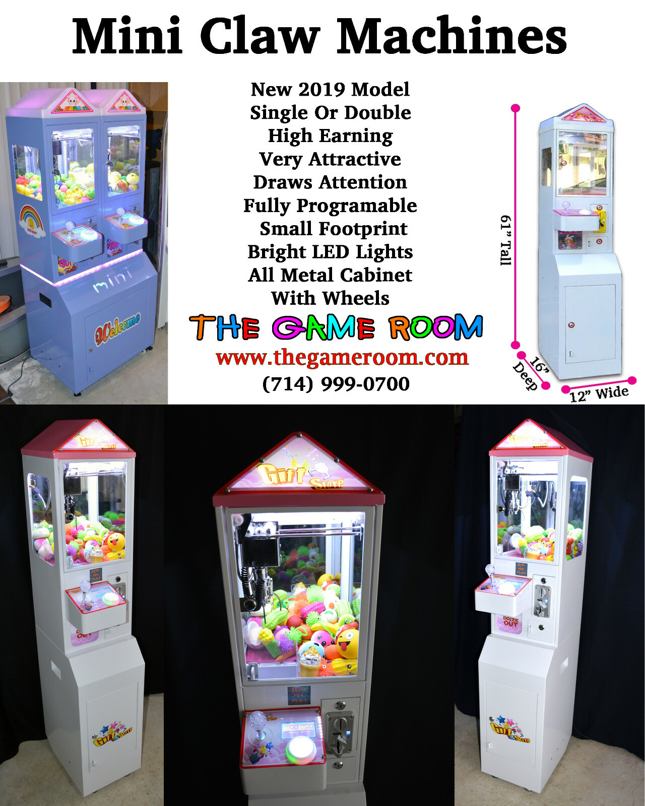 Mini Claw Crane Arcade Game Machine NEW Coin Operated