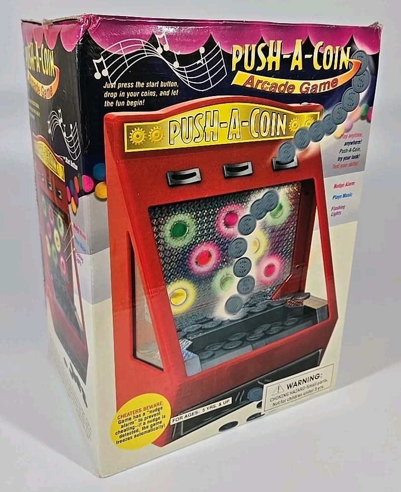 Push-A-Coin Arcade Game Musical- Flashing Lights-Nudge Alarm Arcade Game – NEW!
