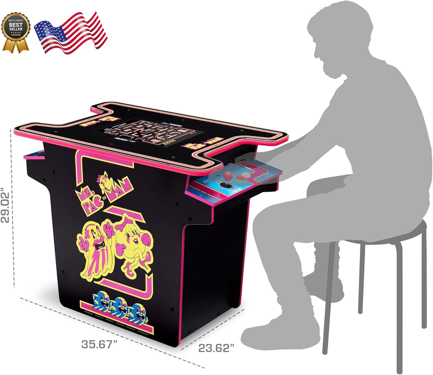 Arcade1Up Ms.Pac-Man Arcade Cocktail Table Built for Your Home Light Up Control