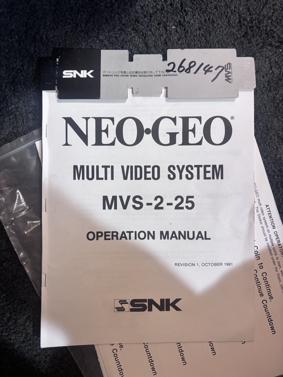 SNK Neo Geo MVS-2 Arcade Machine Multigame 161 IN 1 Cartridge Manuals 1991