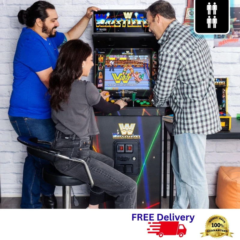 WWE 4 Player Arcade Cabinet 5 Games 19” Screen Light Up Marquee Retro