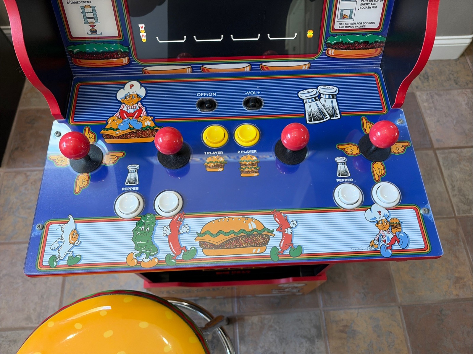 BurgerTime Arcade1up w/Stool, Riser & CoA! Burger Time Arcade Game Machine 1up !