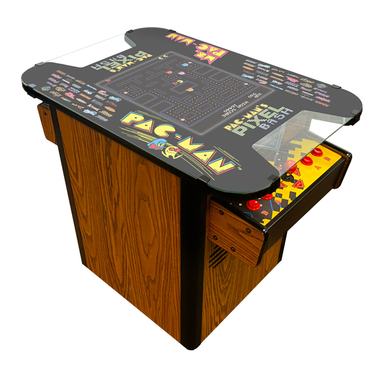 Pac Man Pixel Bash Arcade Style Cocktail Table Game Woodgrain