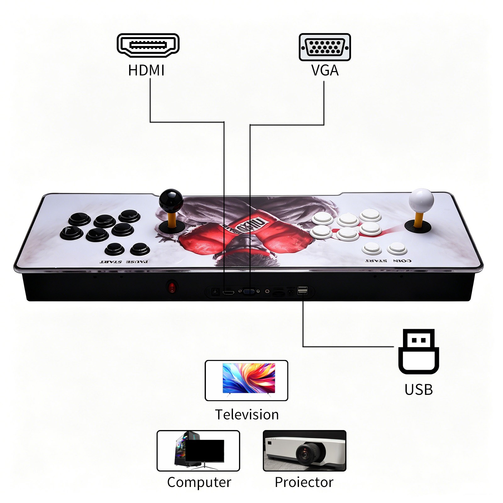 Pandora’s Box 9D HDMI VGA Game Console Favorite List Cooling Fan 2 Player 8-Way
