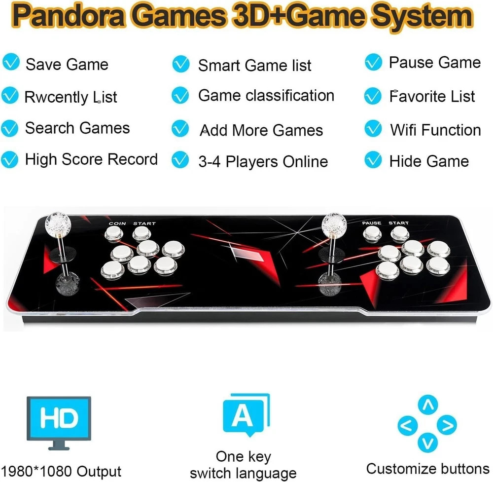 35000 Games in 1: Retro Pandoras Box Arcade Console for 2-4 Players, 3D Support