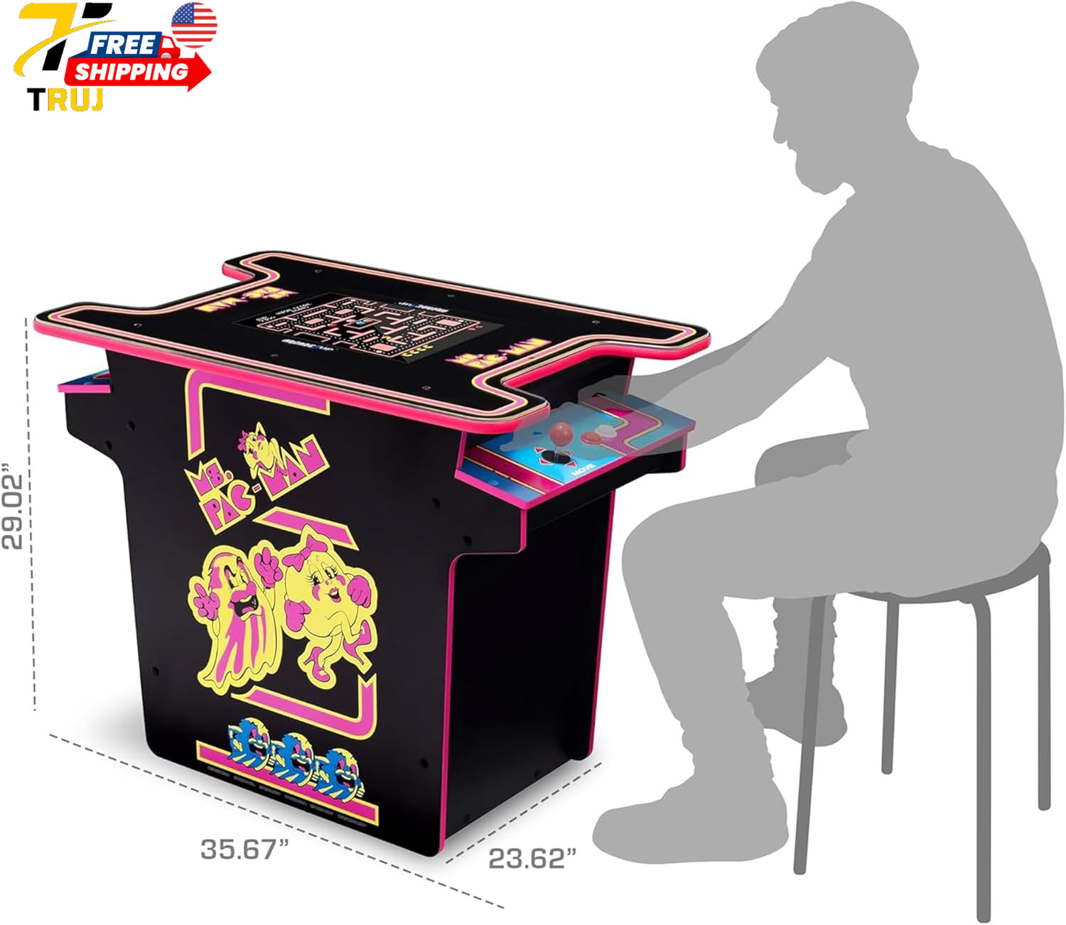 Arcade1Up Ms.Pac Man Head-To-Head Arcade Machine Retro Home Arcade Table with
