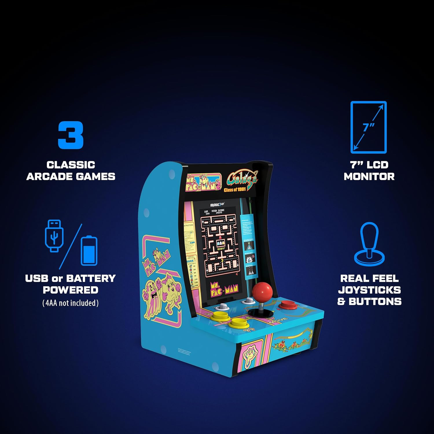 Class of ‘81 Ms. Pac-Man/Galaga Countercade – 3 Classic Games, Retro Game Consol