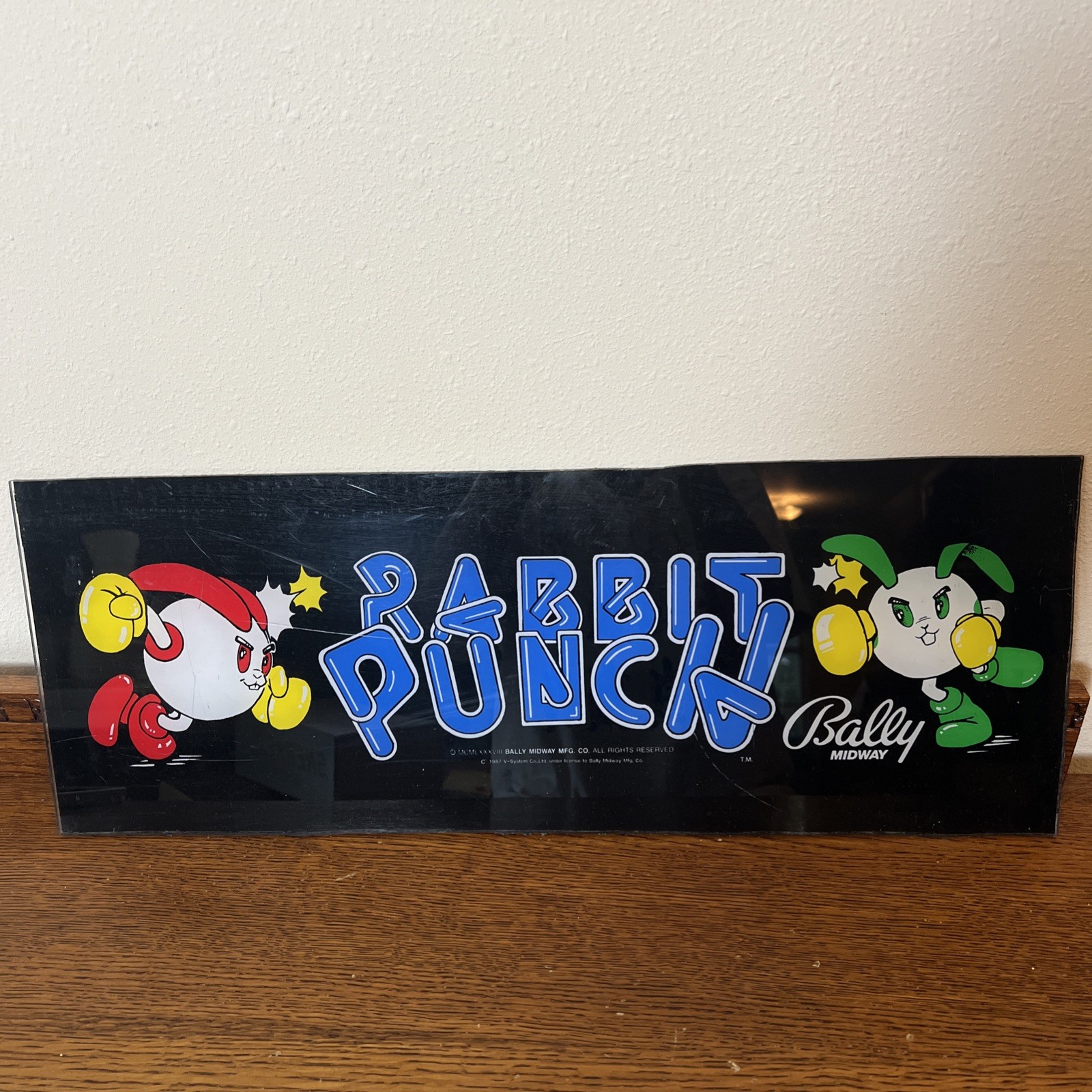 Vintage 1987 Bally Rabbit Punch Arcade Game Marquee Board/Header