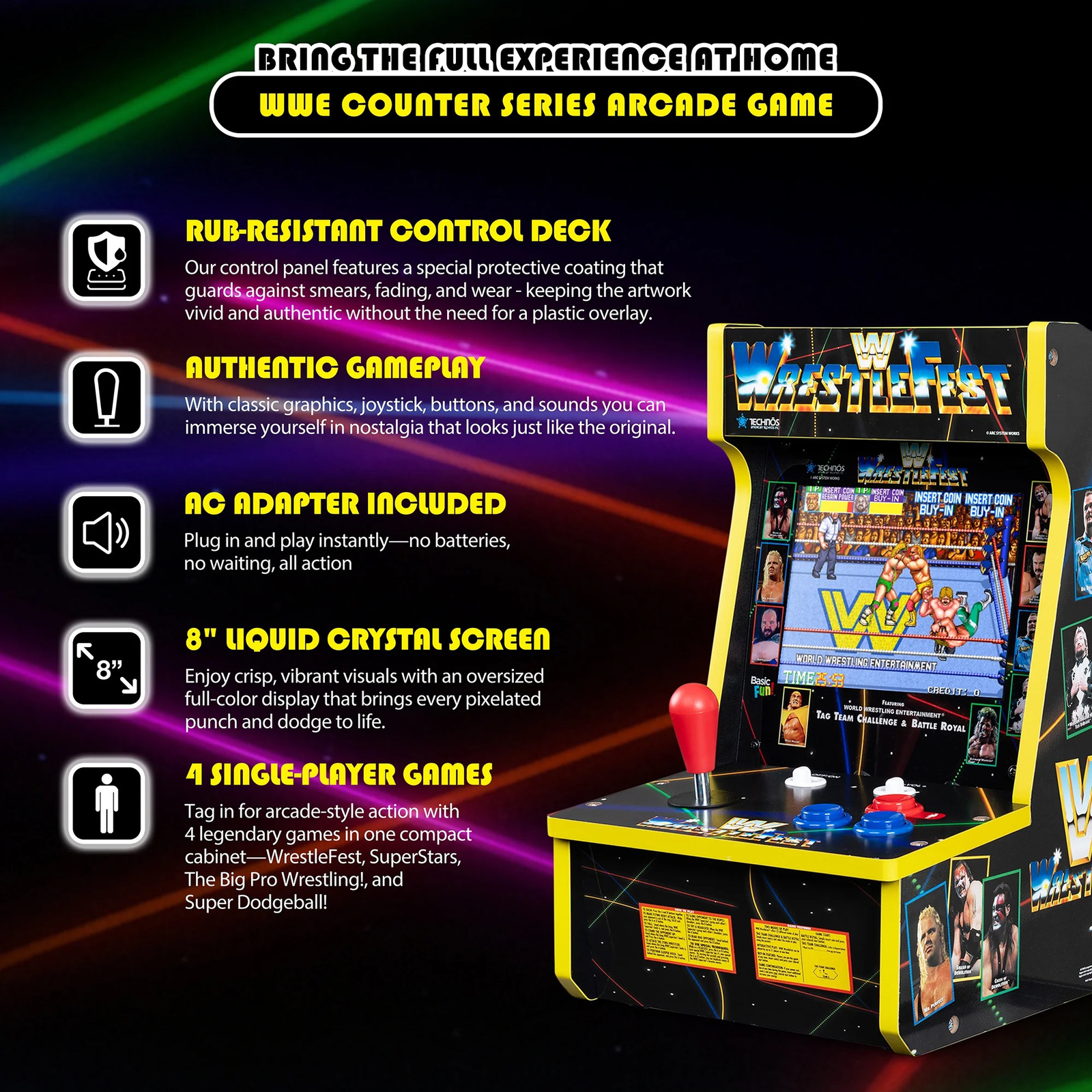 Arcade Classics WWE Counter Series Game 8″ Liquid Crystal Screen & 4 Games