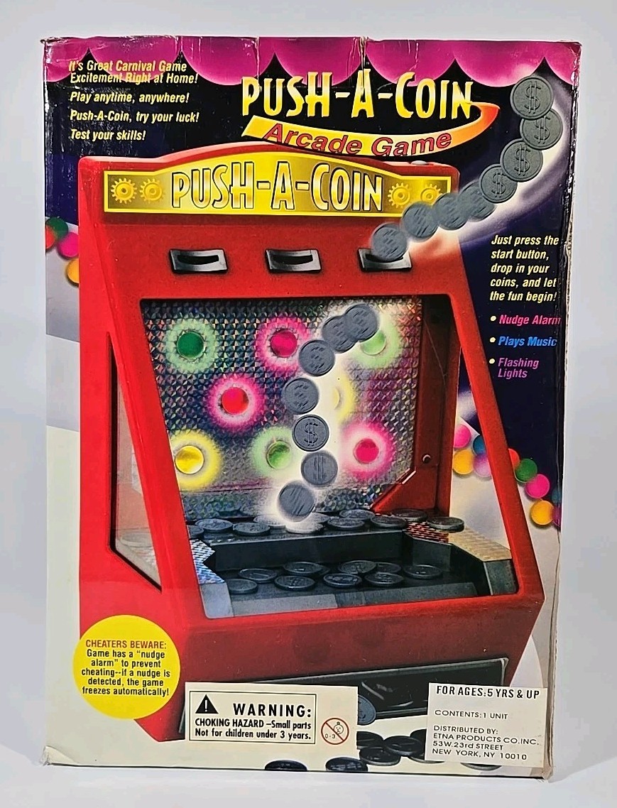 Push-A-Coin Arcade Game Musical- Flashing Lights-Nudge Alarm Arcade Game – NEW!
