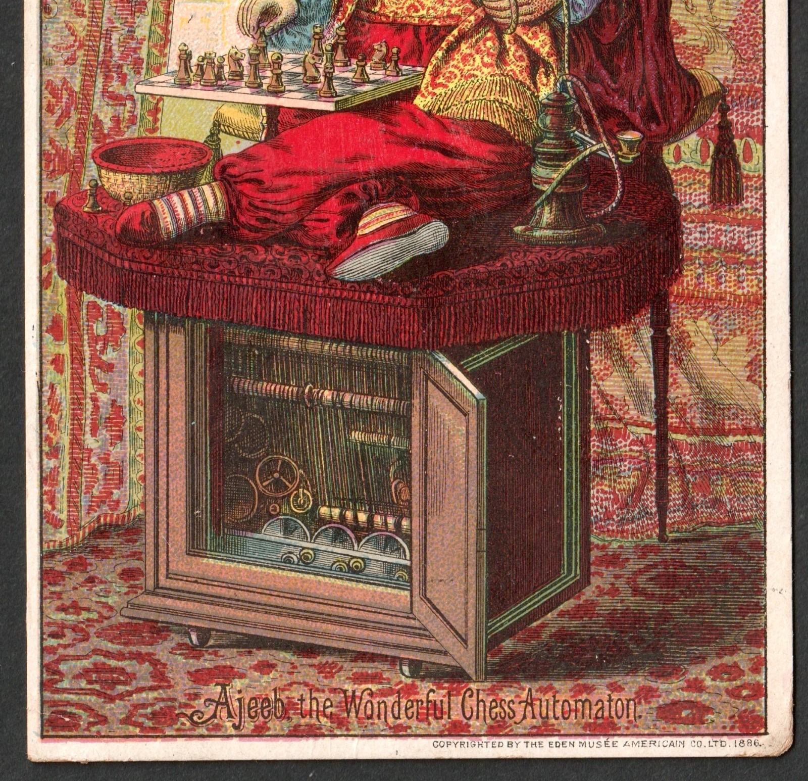 Ajeeb Arcade © 1886 Chess Automaton Eden Musée Museum Circus Sideshow Trade Card