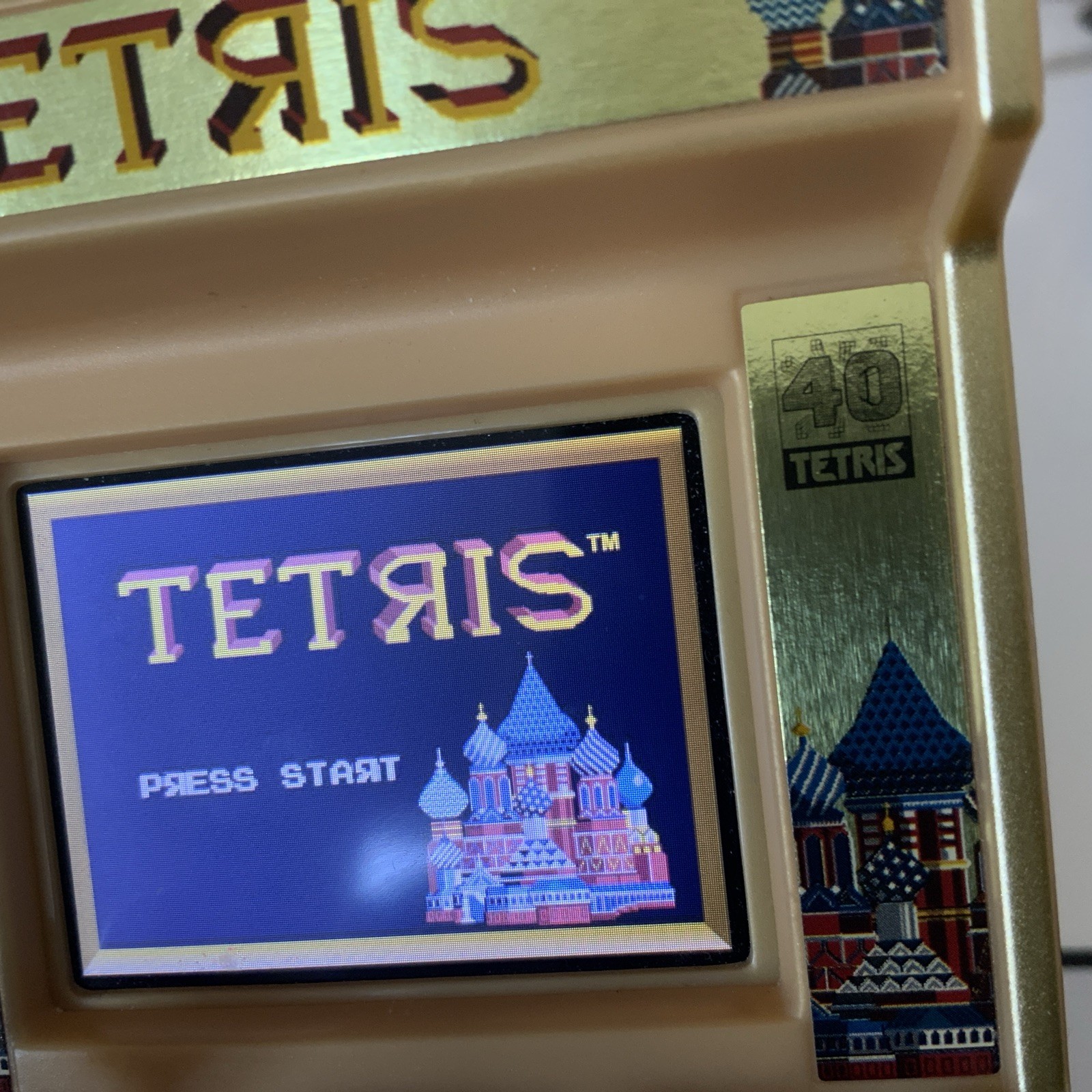 Tetris Hand Held Classic Arcade GOLD Mini Retro VIDEO Game TESTED WORKS FUN