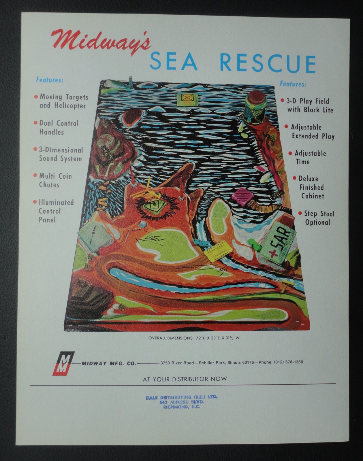 Sea Rescue Video Arcade Machine Flyer Original Midway Brochure