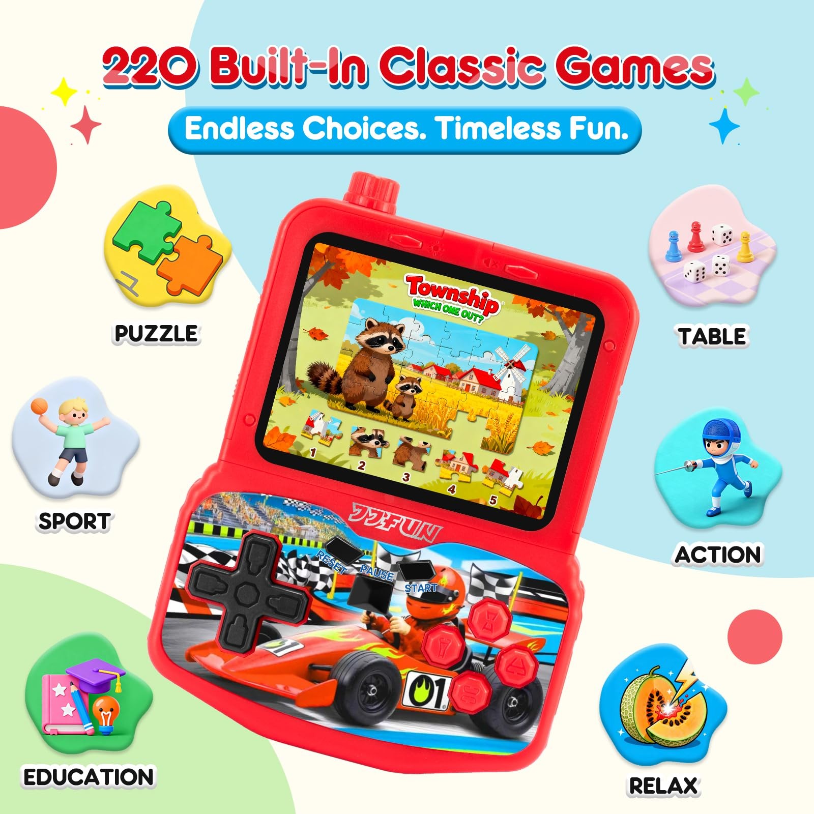 VOLGUARD II Kids Handheld Game Console with 220 Preloaded Retro Video Red