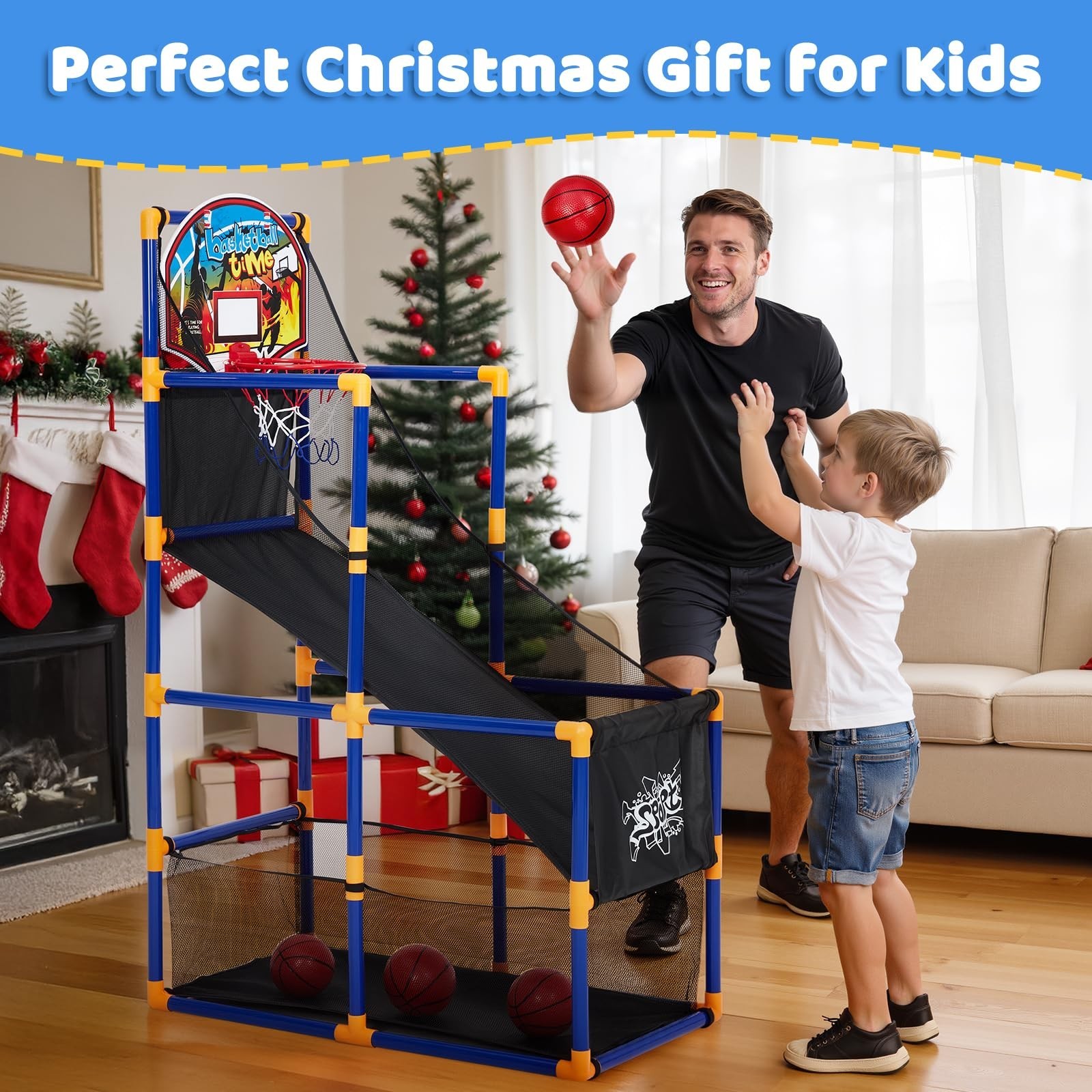Basketball Arcade Game Set with 4 Balls – Indoor & Outdoor Basketball Hoop