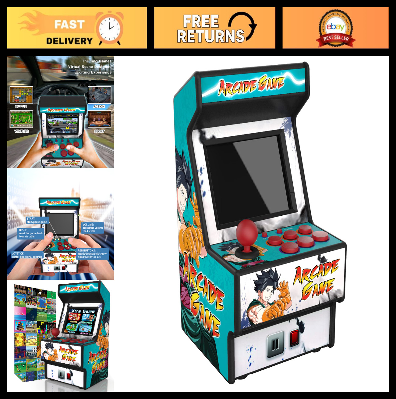 Mini Arcade Machine – 156 Retro Games, 2.8″ Screen, Handheld Console, Rechargeab