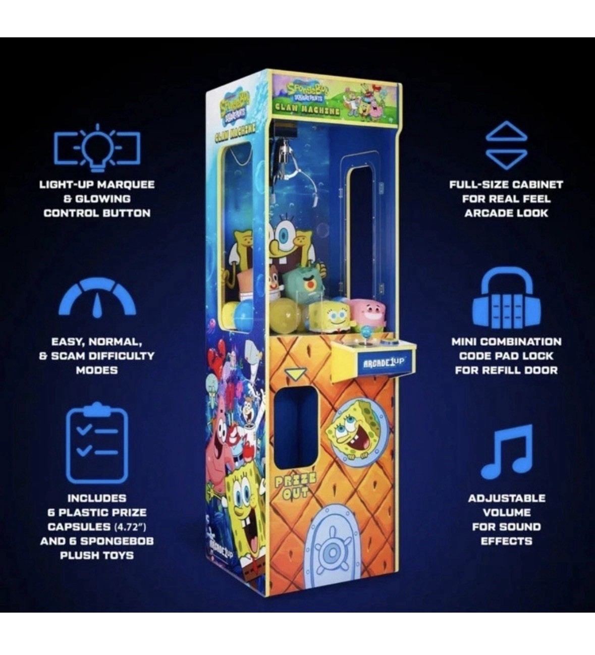Arcade1Up Full-Size Claw Machine Arcade Spongebob Squarepants New