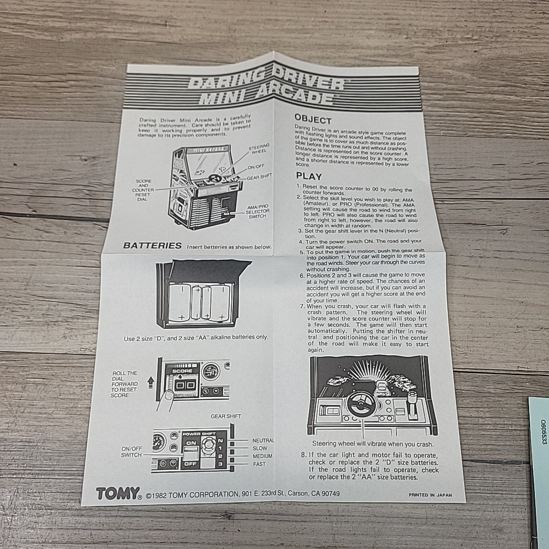 VTG 1982 Tomy Mini Arcade Daring Driver Arcade Instructions Manual