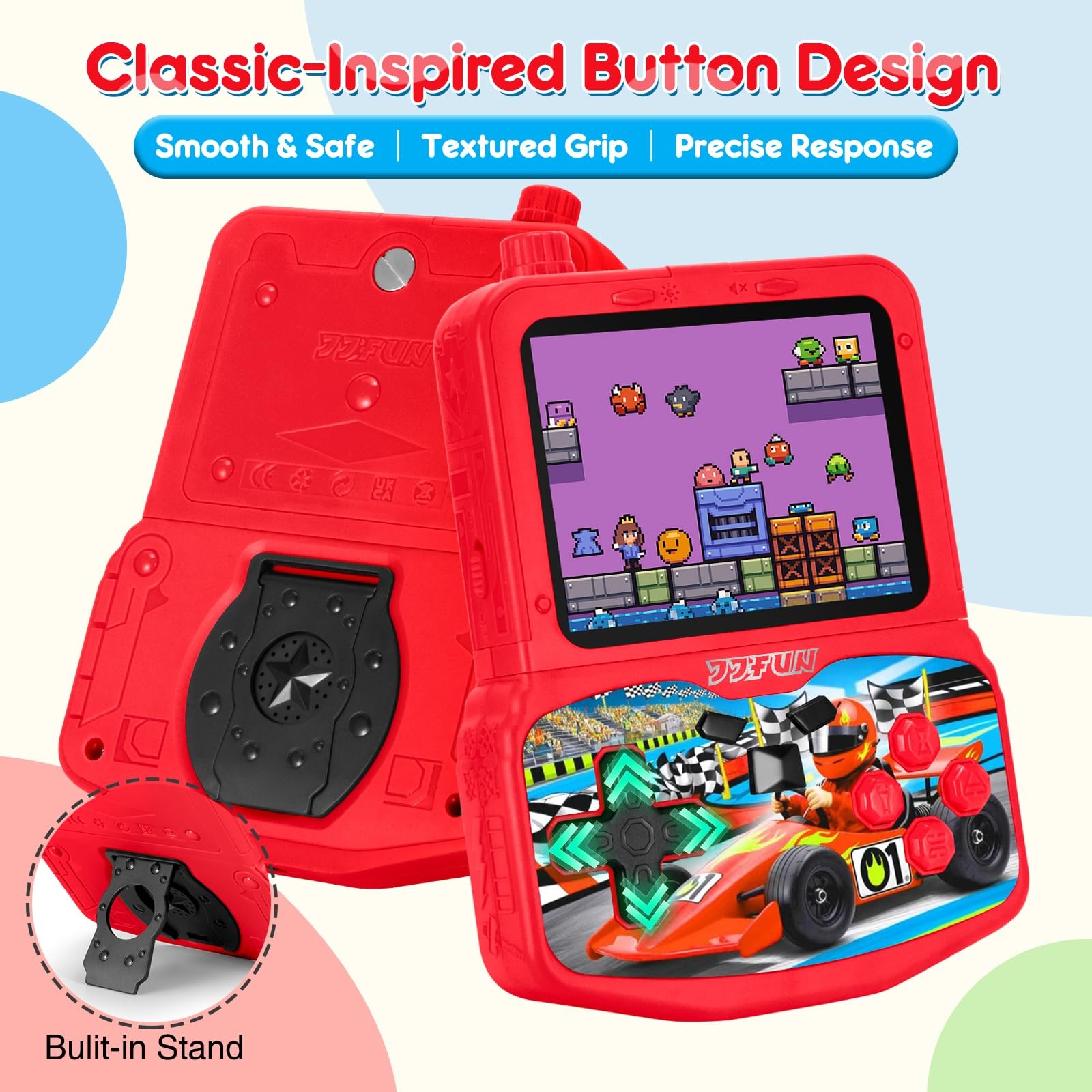 VOLGUARD II Kids Handheld Game Console with 220 Preloaded Retro Video Red