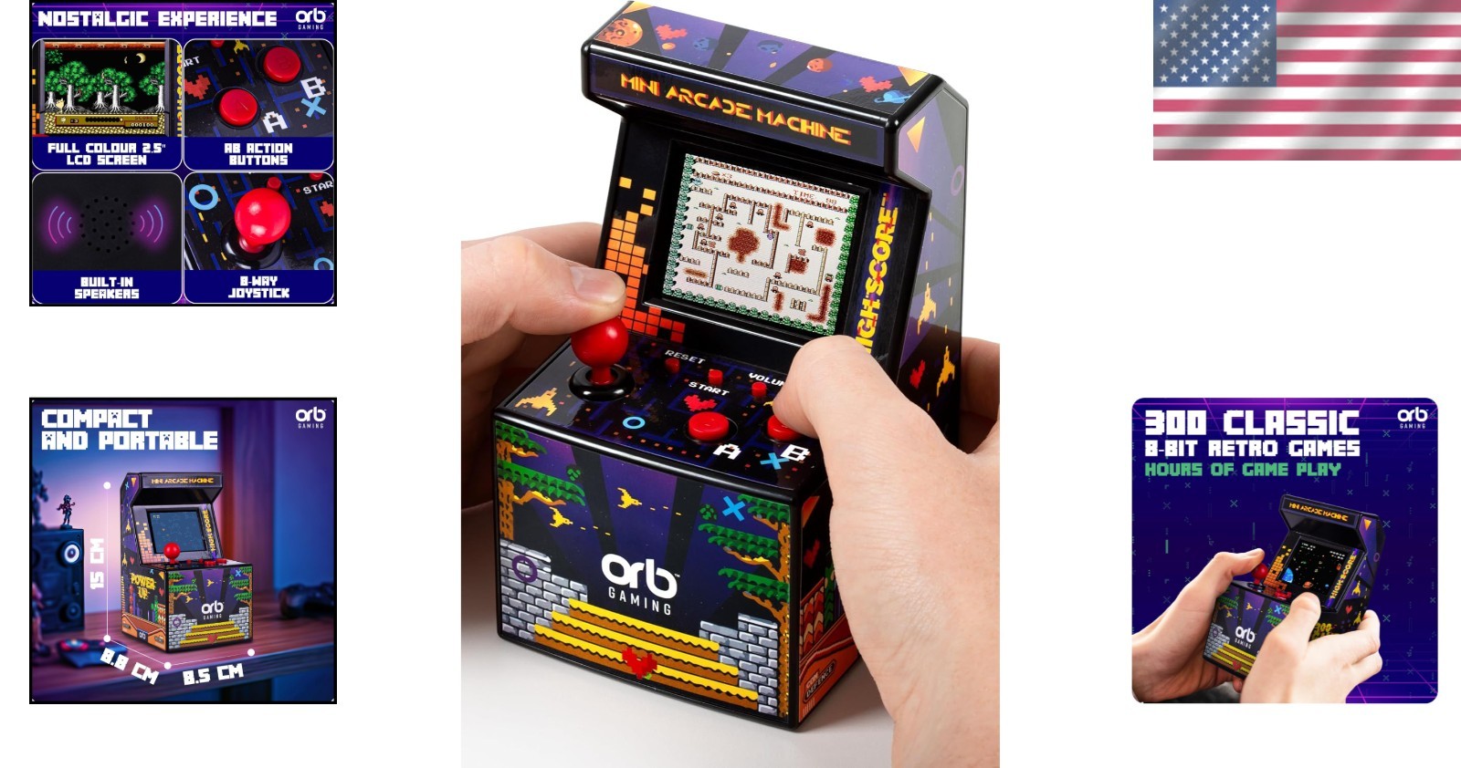 Classic Mini Arcade Machine – 300 Built-in Games & Authentic Joystick Control
