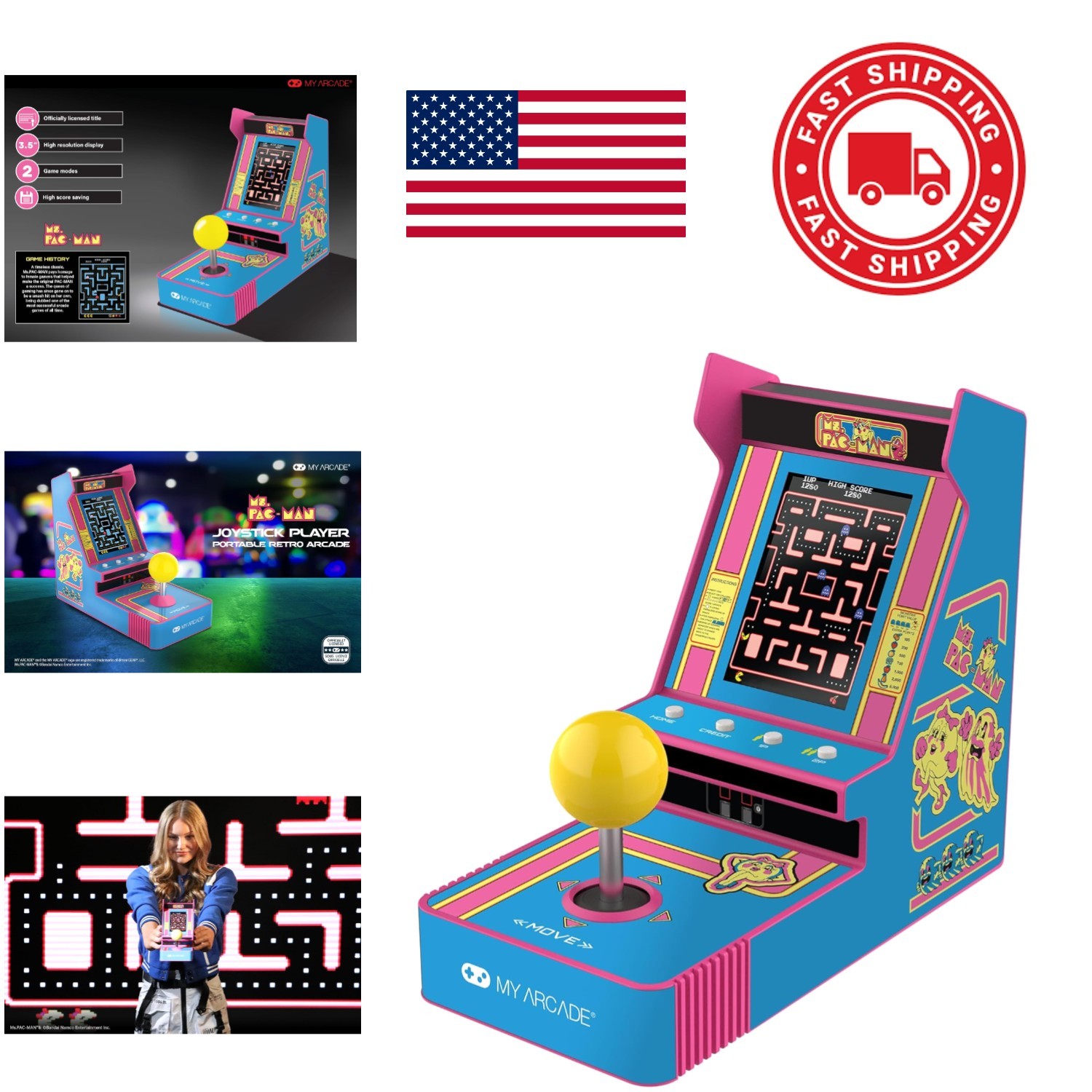 Retro Arcade Game Console Ms Pac Man Joystick Player for Adults Portable Fun