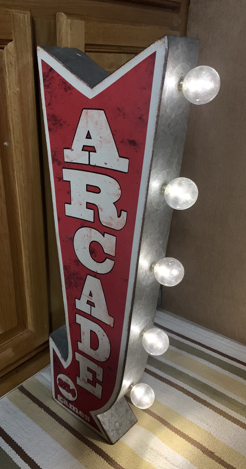 Arcade Light Sign Metal Vintage Style Double Sided Pinball Coin Amusement Arrow