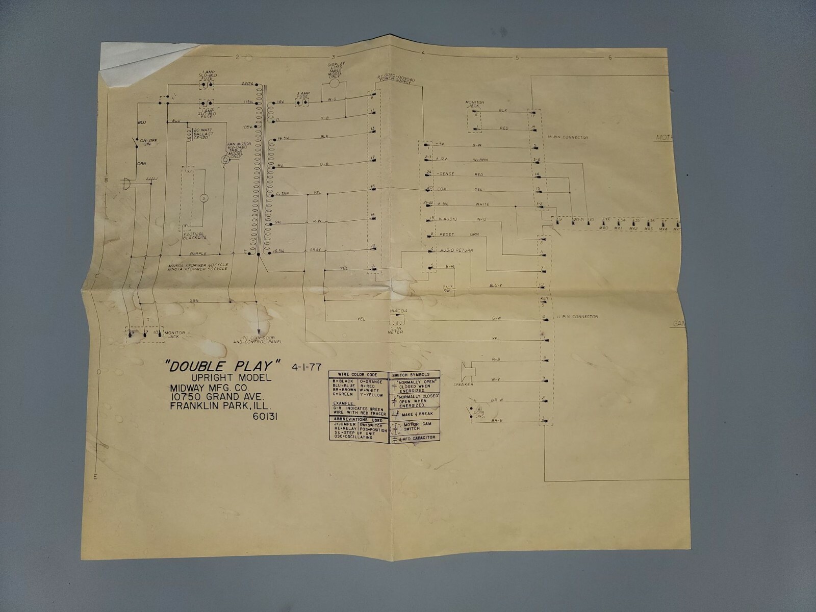 Original Vintage Midway’s Double Play Upright Model Schematics