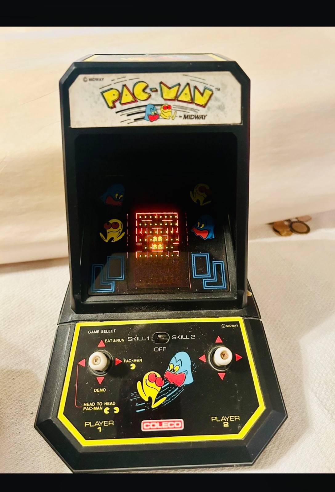 VINTAGE 1981 COLECO MIDWAY PAC MAN TABLE TOP MINI VIDEO ARCADE GAME TESTED WORKS