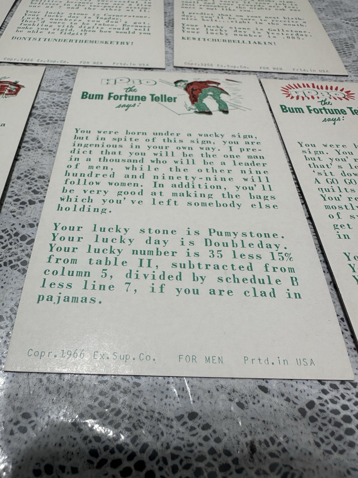 1966 Arcade Cards (Humor) Exhibit Supply Co. Lot Of 7 “HOBO The Bum Fortune…”