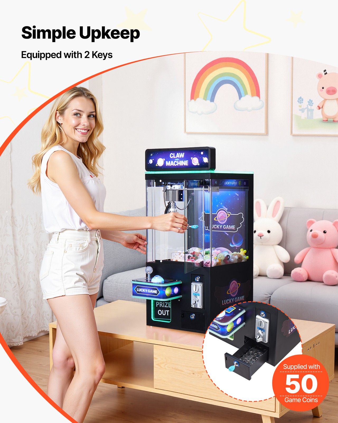 VEVOR Claw Crane Machine Medium Arcade Game with Light Sound Black Purple