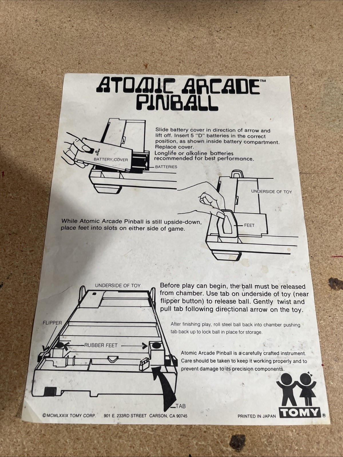 1979 Atomic Arcade Pin Ball Machine With Original Box LIGHTS UP MAKES SOUNDS