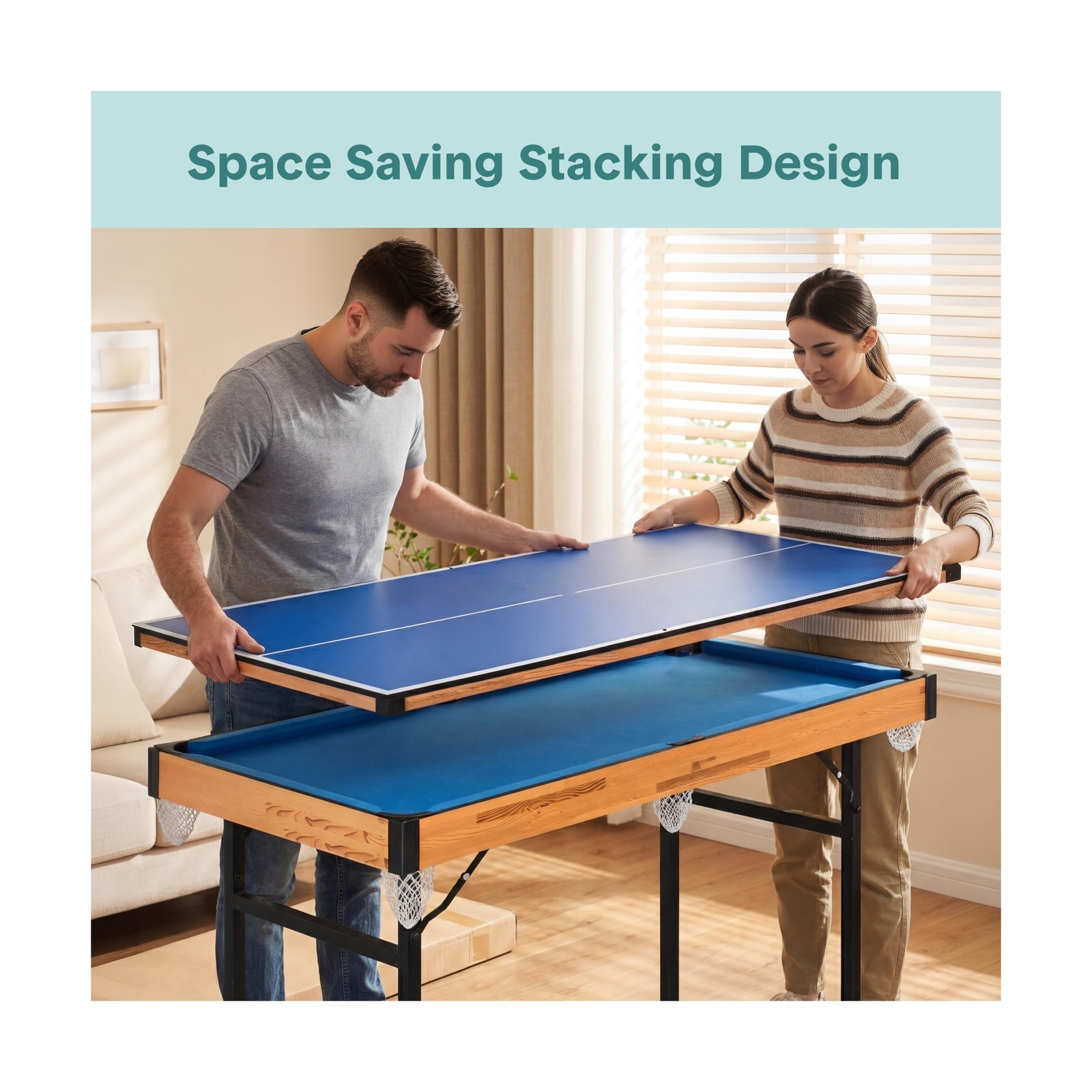 SereneLife 4 in 1 Multi Game Table, 4’x2’ Folding Portable Sports Ar