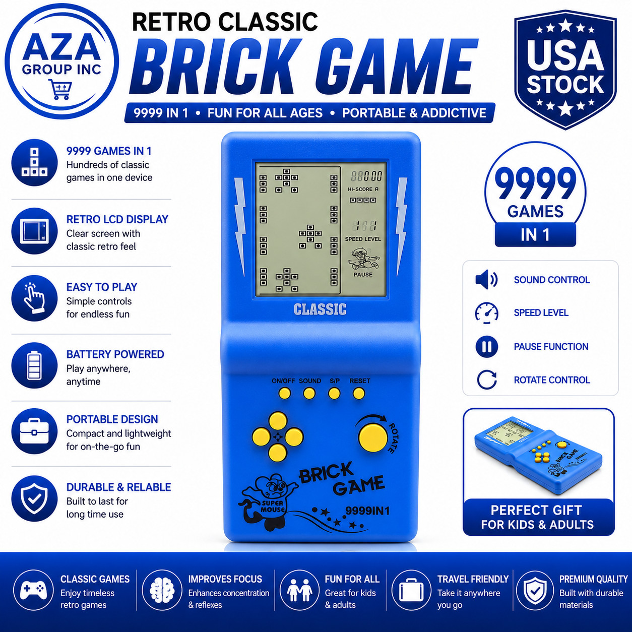 3.5-Inch Large Screen Retro Brick Game Console for the 80S/90S Building Block Ra