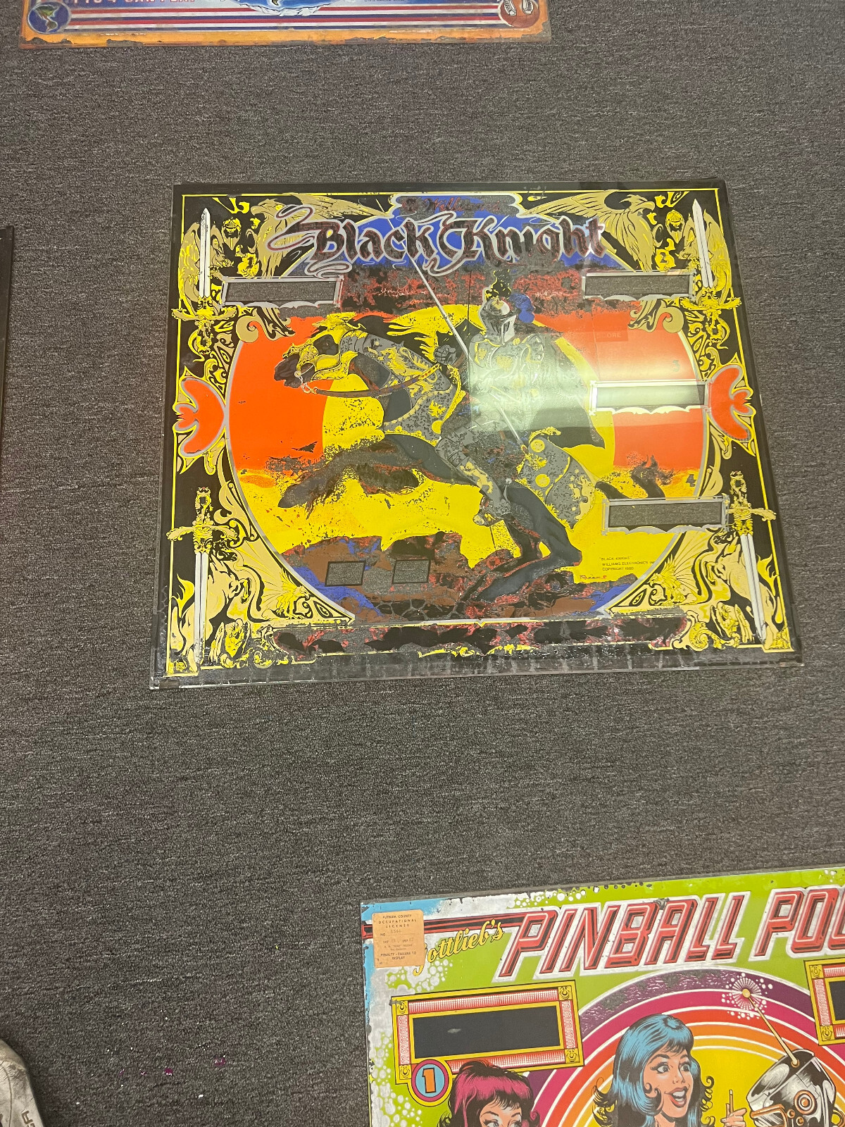 BLACK KNIGHT Pinball BACKGLASS by WILLIAMS 1980