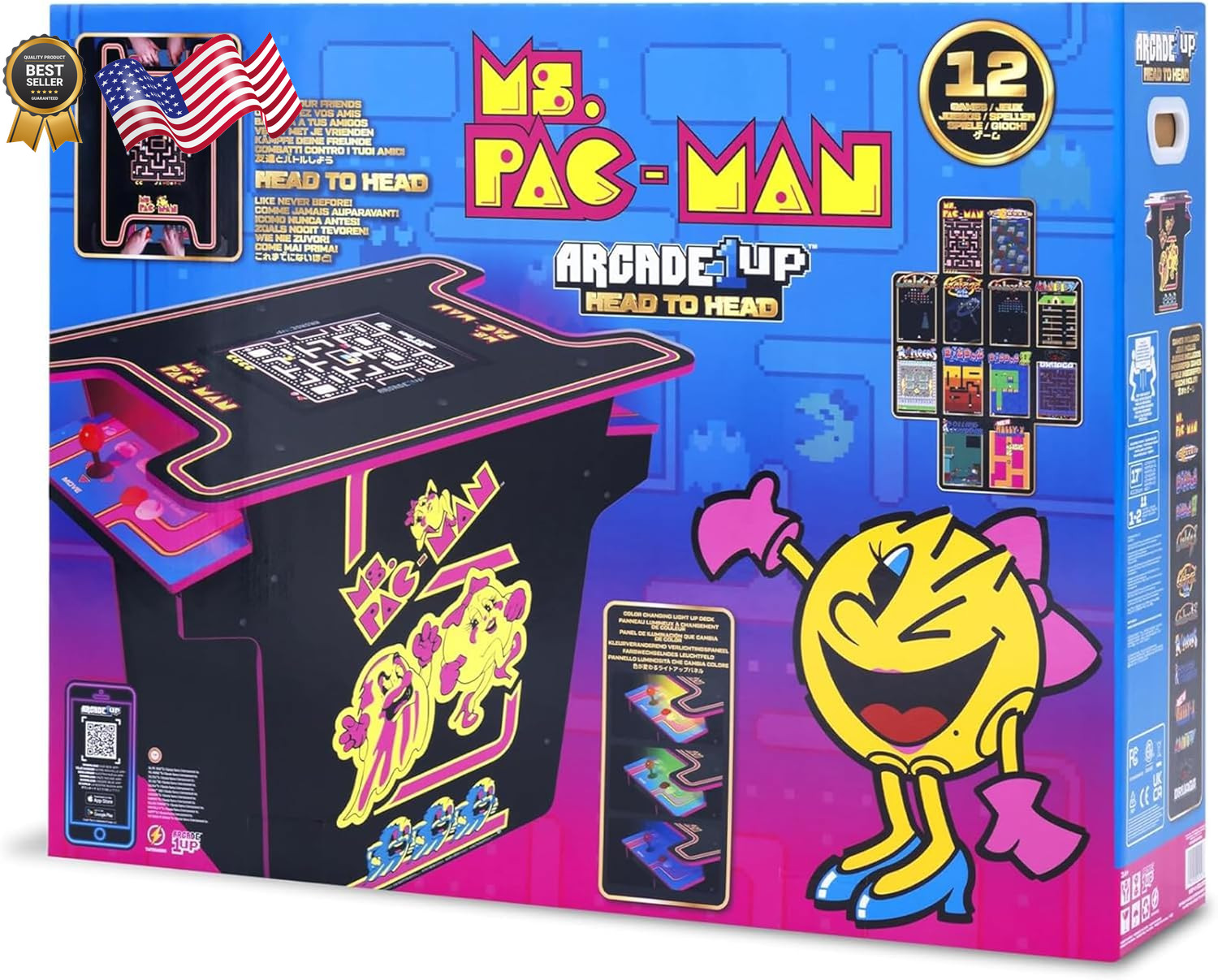 Arcade1Up Ms.Pac-Man Arcade Cocktail Table Built for Your Home Light Up Control