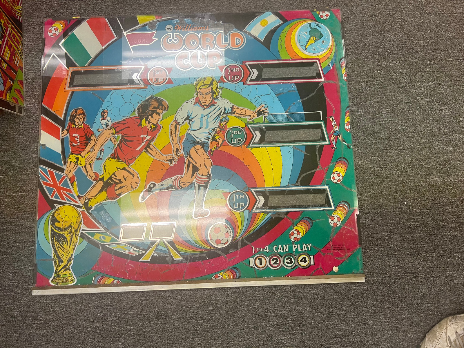 WORLD CUP Pinball BACKGLASS by WILLIAMS 1978