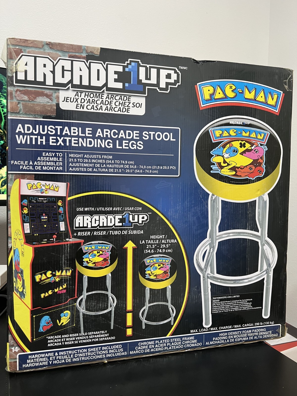 Arcade1Up Pac-Man Padded Gaming Stool Chrome