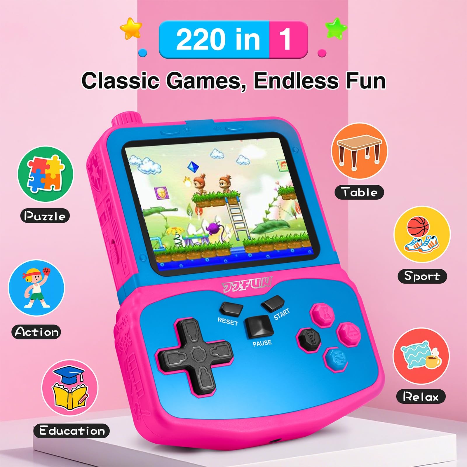 Handheld Game Console for Girls, 220 Retro Games 1 x 4 x 5.3 inches, Rose