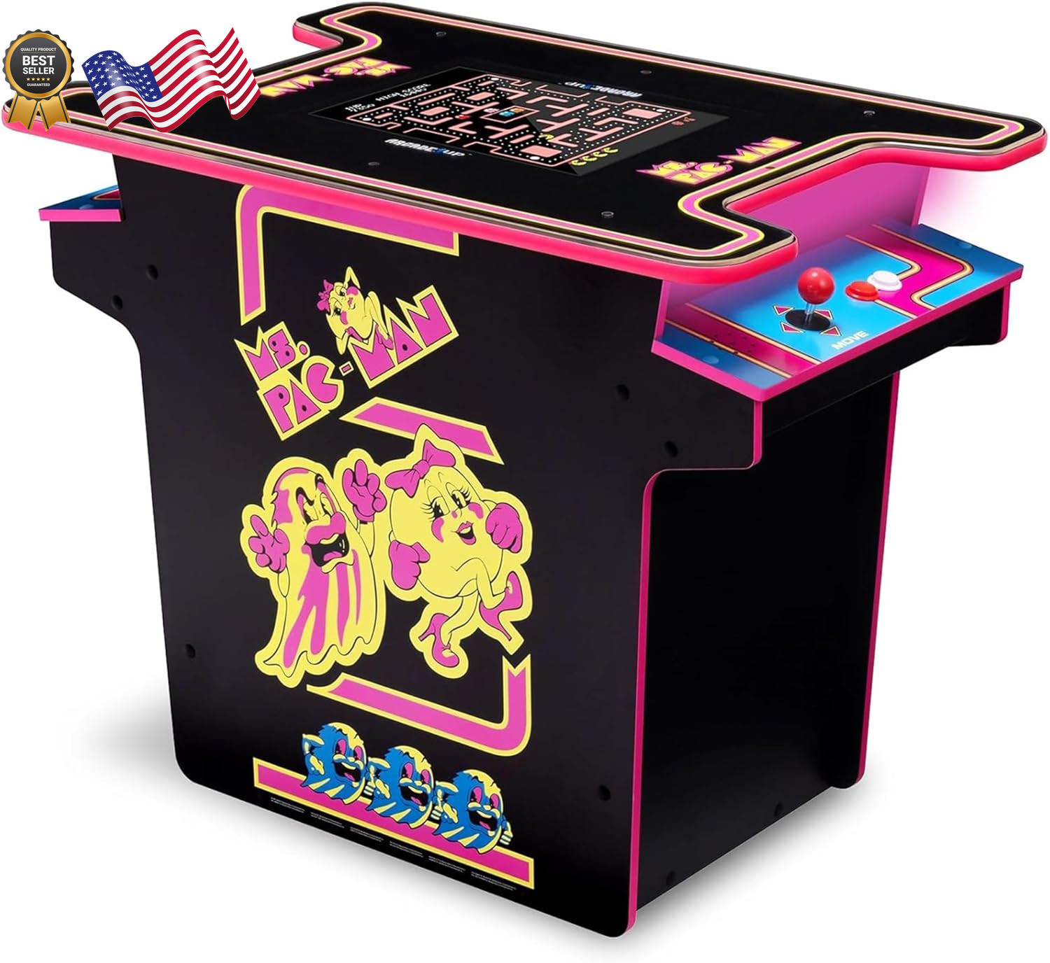 Arcade1Up Ms.Pac-Man Arcade Cocktail Table Built for Your Home Light Up Control