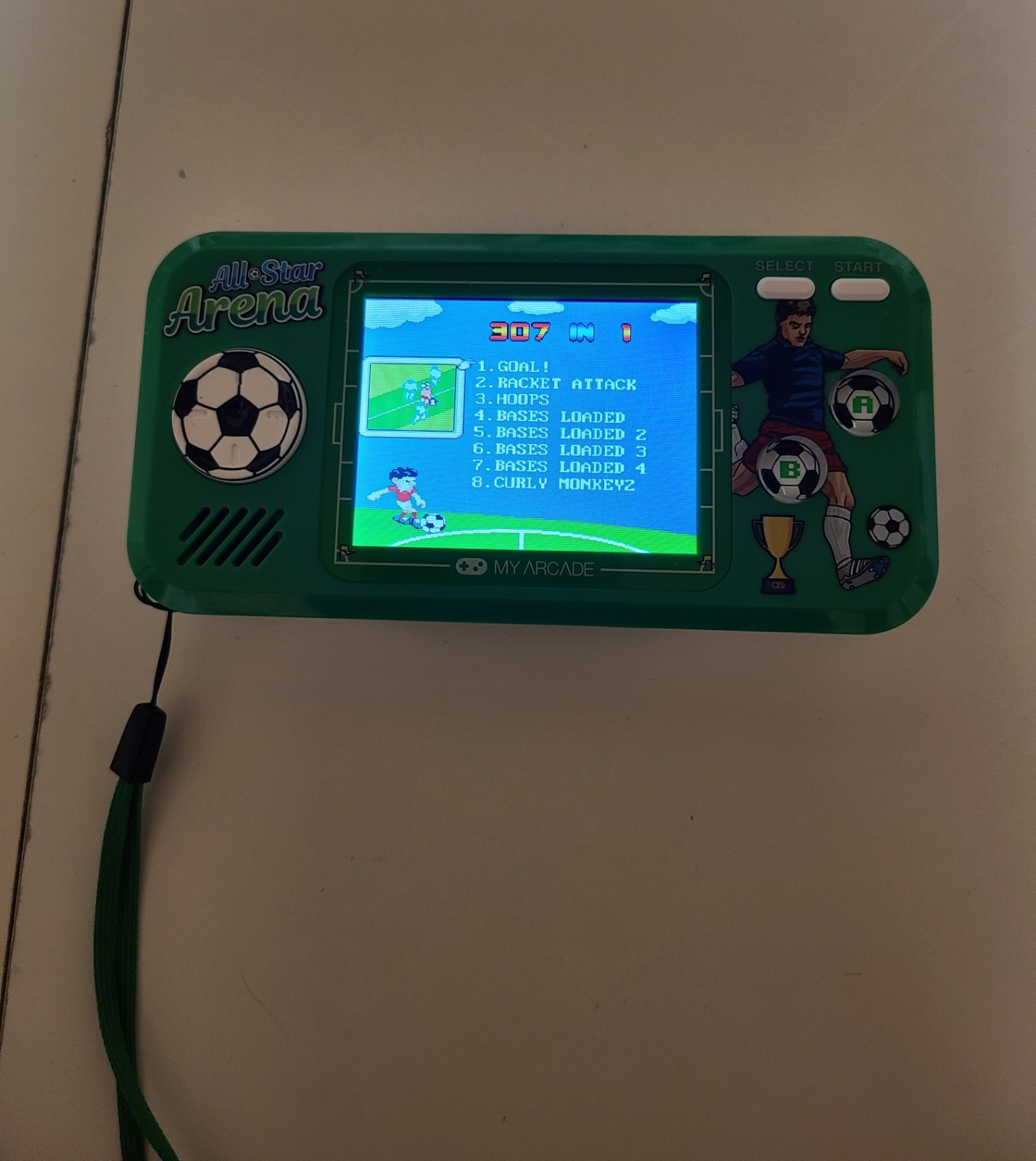 My Arcade All Star Arena Green & White Handheld Gaming System W/Charging Cable