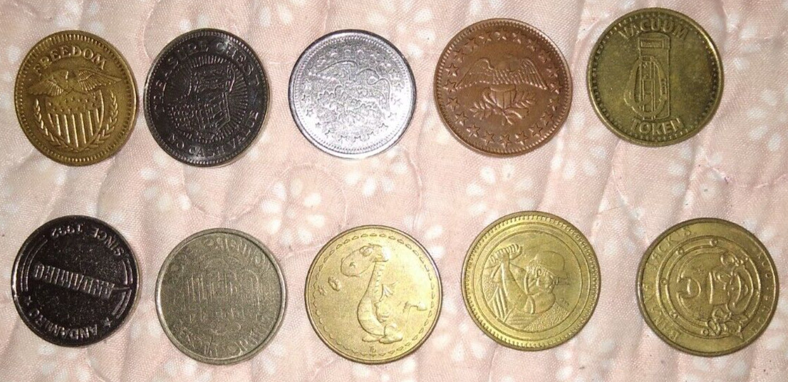Vintage Arcade Token Lot 10 Mixed Game Tokens Andamiro Eagle Brass Copper Coins