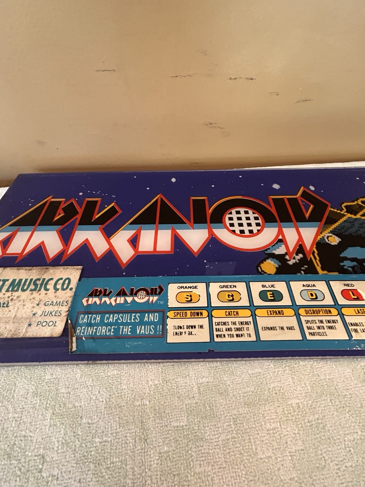 RARE ARKANOID ARCADE GAME MARQUEE VINTAGE CABINET VIDEO PLEXI TAITO 1986