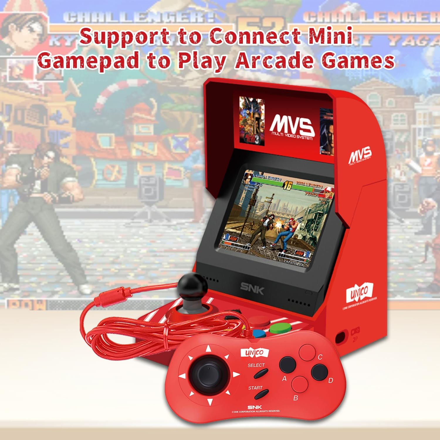 UNICO MVS Mini Home Arcade Machine, 45 Pre-Loaded Classic Games:10 KOF / 5 Me…