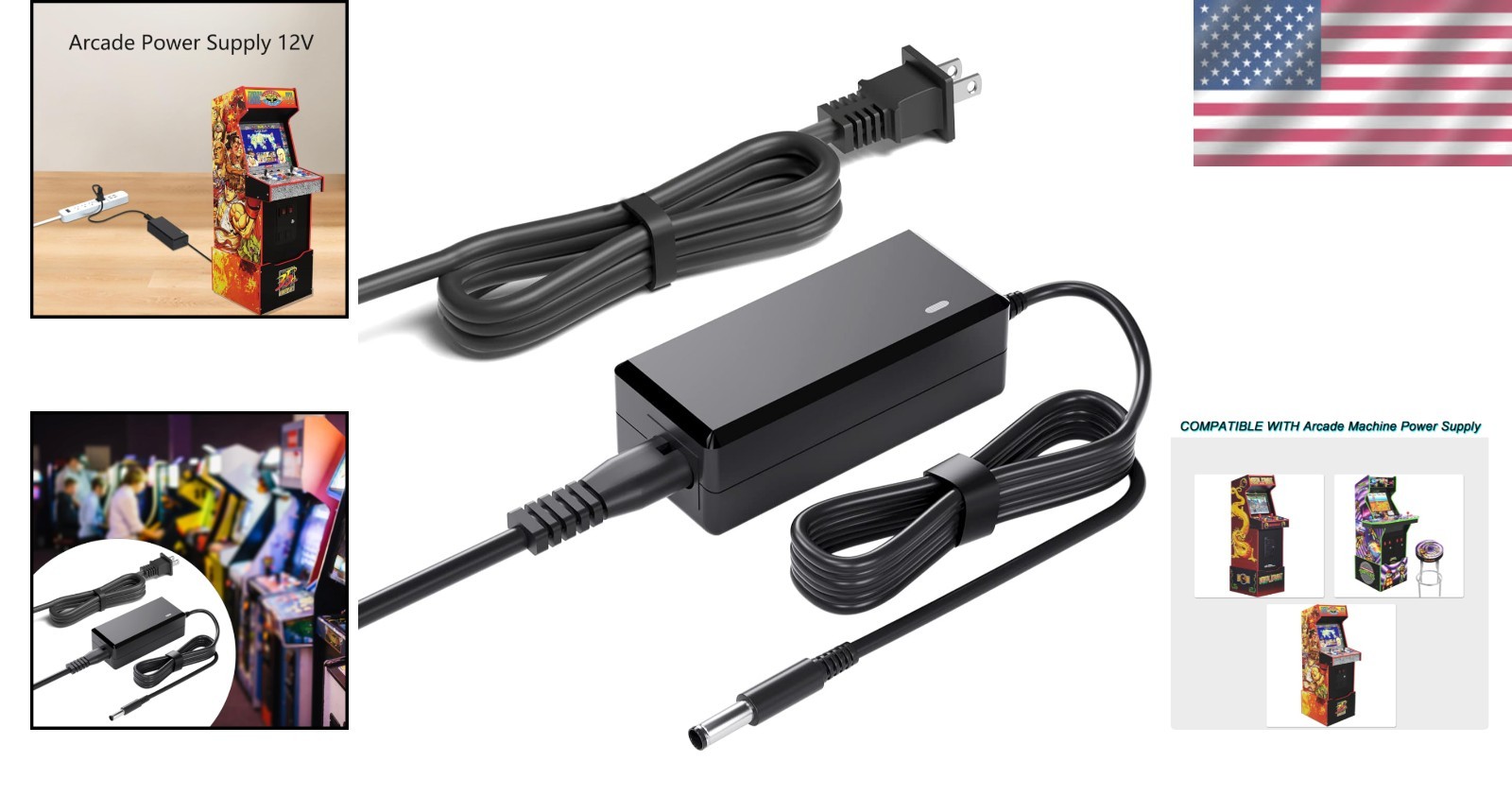 Arcade1up Power Supply: 12V Charger with Safety Protections – 90W Performance